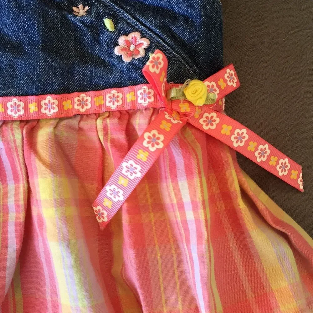 Jumper Dress by Youngland Sz 3T Denim Plaid Spring Summer Blue Coral